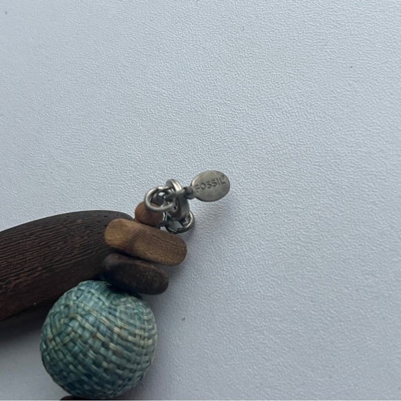 Fossil Vintage Ethnic Tribal Wooden Beaded Necklace Green Brown - Picture 5 of 6